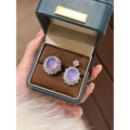 Cincin - Kalung Cabochon Ungu, Cincin Batu Permata Kalsedon Alami, Cincin Giok Wanita, Hadiah